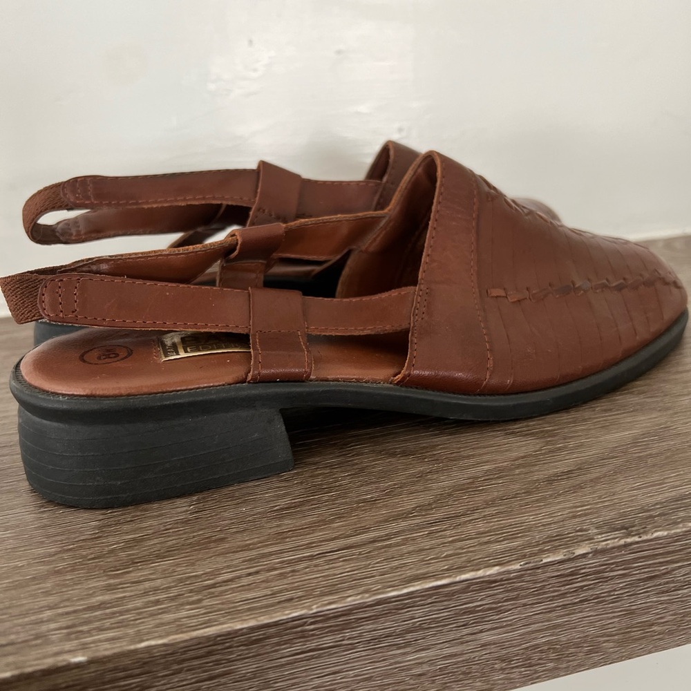 Basic Editions 8w Brown Leather Woven Haurache Sa… - image 8